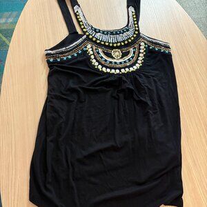Embellished Black Sleeveless Top